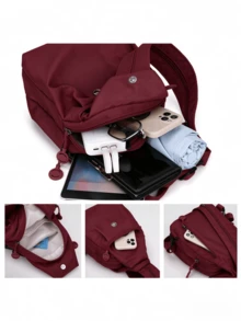 Autumn/Winter New Women's Multifunctional Backpack/Crossbody Bag/Chest Bag, Solid Color Minimalist Shoulder Bag, Zipper Adjustable Convertible To Backpack, Suitable For Daily Casual Commute Travel - Multicolor - View 7