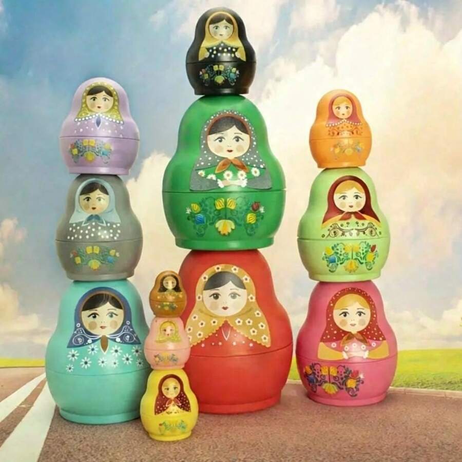 Búp bê Matryoshka Nga 12 lớp, đồ chơi xếp chồng nhiều màu sắc, đồ chơi giáo dục, khơi gợi trí tưởng tượng vô hạn, phù hợp làm quà tặng sinh nhật, Halloween, Giáng sinh - Nhiều màu - Xem 1