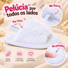 Pantufa Slide Bebê com Pelúcia Macia, Solado Emborrachado Antiderrapante e Elástico no Calcanhar - Branco - Branco - Visão 3