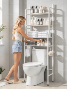 Three-Tier Bathroom Storage Rack, Floor-Standing Metal Shelf, Easy To Install, No Drilling Required, Space Saving, Sturdy And Durable, Can Be Placed Over Toilet For Item Storage, Suitable For Bathroom And Restroom. - Multiple Specifications - View 2