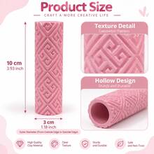 Roller Tekstur Tanah Liat Berliku, Roller Tekstur Keramik PLA Cetak 3D, Alat Embossing Keramik untuk Tanah Liat Polimer, Tanah Liat Lunak, Tanah Liat Kering Udara, Keramik, Kerajinan DIY, Memahat, Pembuatan dengan Tangan, Roller Stempel Pola Batas Geometris, Perlengkapan Keramik - Berwarna merah muda dengan pola berkelok-kelok. - View 6