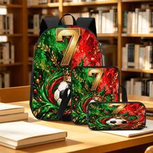 Gold Splatter Water 7# Crown Soccer Print 3 Pieces Set, Side Elastic Mesh Pocket Water Bottle Holder, Widened & Thickened Breathable Adjustable Shoulder Strap, Legend 7# Fan Sports Commute Fashion Storage Set - Printed Bag - View 7