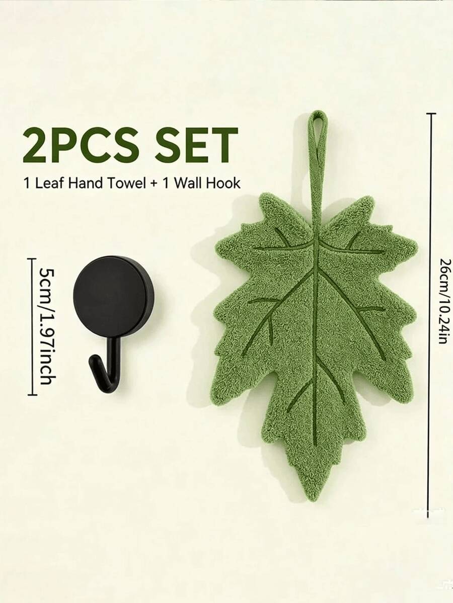 2pcs Leaf Shaped Towels, Soft Absorbent Hanging Towels, Suitable For Bathroom, Kitchen And Home Decor, Special Gift For Plant Lovers, Cute Style, Can Be Hung Or Placed, Autumn Living Room Decor Accessory - Multicolor - View 1