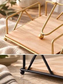 1PC Metal Napkin Holder With Wooden Base, Gold Or Black Tabletop Paper Napkin Stand With Pressing Arm, Decorative Dining Table Organizer For Kitchen, Restaurant, Home, Party Table Decor And Everyday Use - Multiple Styles - View 8