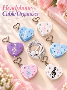 Korean Style Ins 3D Printed Heart-Shaped Musical Note Earphone Cable Organizer Keychain, Data Cable Storage Bag Pendant, Earphone And Charging Cable Organizer With Keychain, Ideal Gift For Girlfriend, Colleague, Classmate, Family - Multicolor - View 2