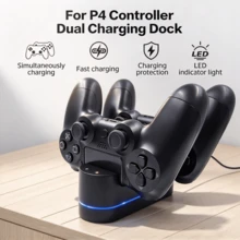 Dudukan Pengisian Ganda untuk 4 Kontroler, Dock Pengisian & Penyimpanan 2-in-1 untuk Kontroler Game P4/P4 Slim/P4 Pro, Pengisian Cepat 1,8 Jam, Indikator LED Merah Hijau, Input Micro USB - Hitam - View 2