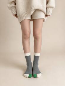 1/5 pares de calcetines con dedos estilo preppy casual versátil y cómodo con diseño de bloques de color y patchwork - Multicolor - Ver 9