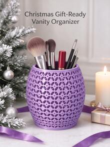Christmas Lace Hollow Makeup Brush Holder, Decorative Hollow Desktop Cosmetic Storage Box, Multi-Functional Vanity Pen Holder, Suitable For Bedroom Vanity, Women's Christmas Gift - Multicolor - View 6