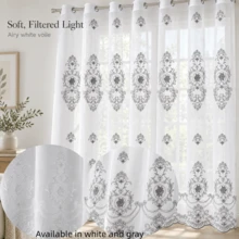 1pc White Embroidered Floral Curtain, Nordic Minimalist Versatile Soft Light Transparent Curtain, Suitable For Bedroom Decor, Living Room Decor, Study Room Decor - White - View 1