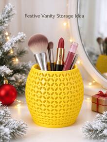 Christmas Lace Hollow Makeup Brush Holder, Decorative Hollow Desktop Cosmetic Storage Box, Multi-Functional Vanity Pen Holder, Suitable For Bedroom Vanity, Women's Christmas Gift - Multicolor - View 8