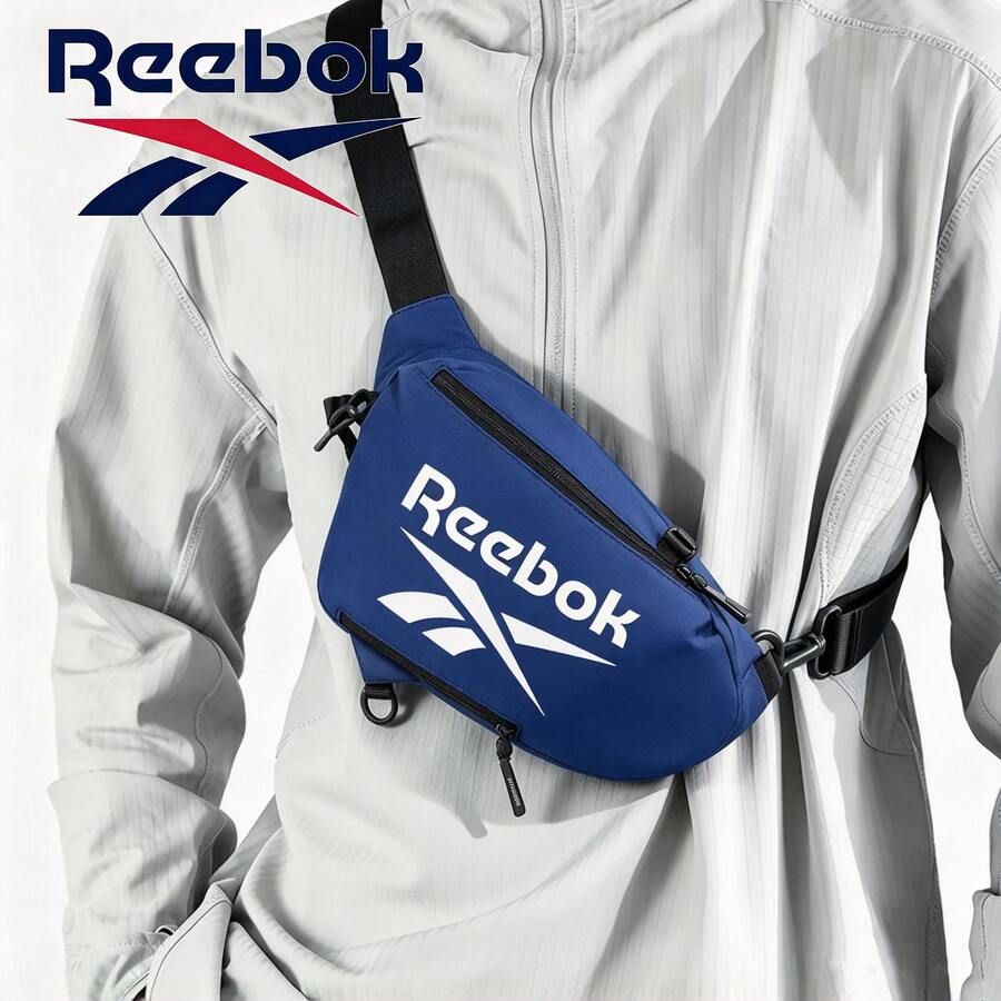 Reebok Solid Color Sports Waist Bag, Adjustable Shoulder Strap Crossbody Chest Bag, Unisex Casual Portable Storage Small Bag - Blue - View 1