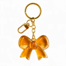 1pc Vintage Bow & Heart Keychain, Acrylic Bag Charm, Fashion Handbag Pendant, Key Ring Accessory, Perfect Gift For Women - Brown - View 7