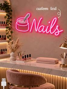 1PC Personalized Nail Art Neon Sign, Custom Text LED Wall Light With Gel Polish Jar Design, Pink Manicure Studio Decor For Beauty Bar, Nail Boutique, Spa Station, Salon Counter, Vanity Wall & Gift - Multi-color 4 - View 2
