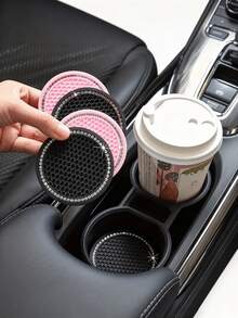2pcs Shiny Car Cup Holder Coasters, Rhinestone Crystal Silicone Non-Slip Car Cup Holder Inserts, Universal 2.75 Inch, Car Interior Decor, Women's Style - A - View 2