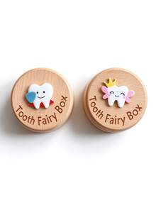 Wooden Baby Milk Teeth Storage Box, Cute Tooth Fairy Design, Children's Tooth Preservation Box, Child Growth Memorial Collection Box, Suitable As Birthday Gift, Christmas Gift - Multicolor - View 4