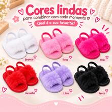 Pantufa Slide Bebê com Pelúcia Macia, Solado Emborrachado Antiderrapante e Elástico no Calcanhar - Branco - Branco - Visão 2