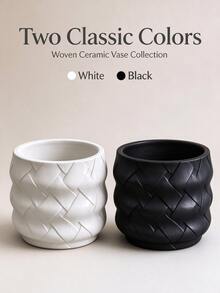 Christmas Modern 3D Printed Vase With Embossed Woven Texture, Curved Relief Planter, Minimalist Home Decor Flower Pot, Suitable For Coffee Table, Entryway, Bedroom - 1PC - View 5