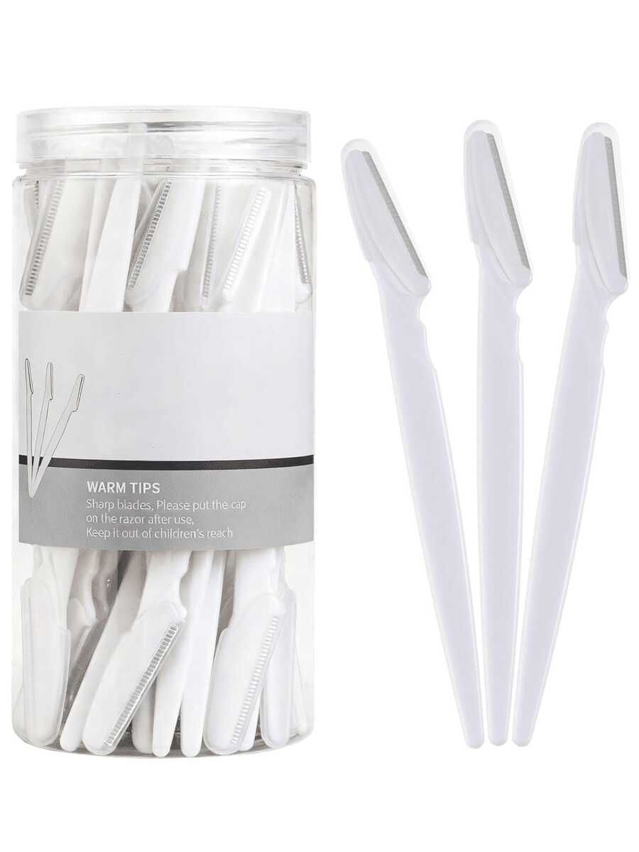 50/24/12/6pcs Clear Jar Packed Facial Dermaplaning Razors For Women, Sharp Stainless Steel Blade Eyebrow Trimmer With Protective Cap, Disposable Portable Face Hair Remover For Eyebrow Shaping, Peach Fuzz Removal & Skin Exfoliation - White - View 1