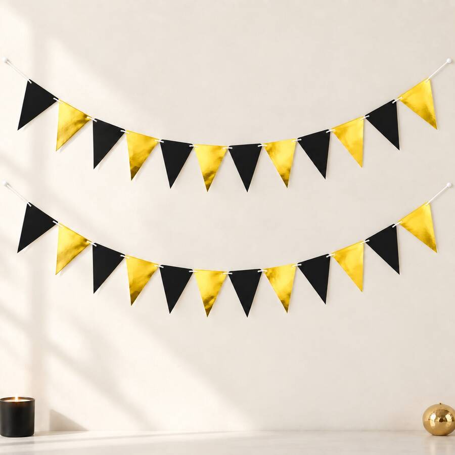 12pcs Metal Color Triangle Flag Banners, Nylon Pennant Flags Suitable For Party, Celebration, Shop Decoration, Christmas - Black - View 1