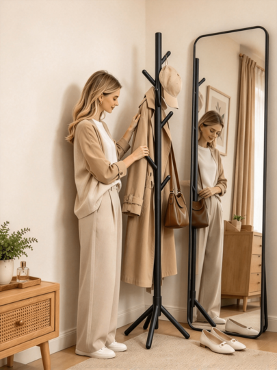 Vertical Tree Coat Rack, Multi-Hook Storage Stand With Stable Triangular Base, Holds Coats, Bags, Scarves, Simple Freestanding Clothes Hanger For Hallway & Living Room