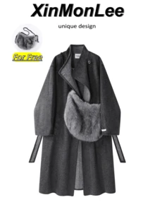Elegant Slimming Pale Yellow Overcoat With Buttons, Airport Outfit, Evening Date, Daily Wear, Autumn/Winter - Dark Grey - View 1