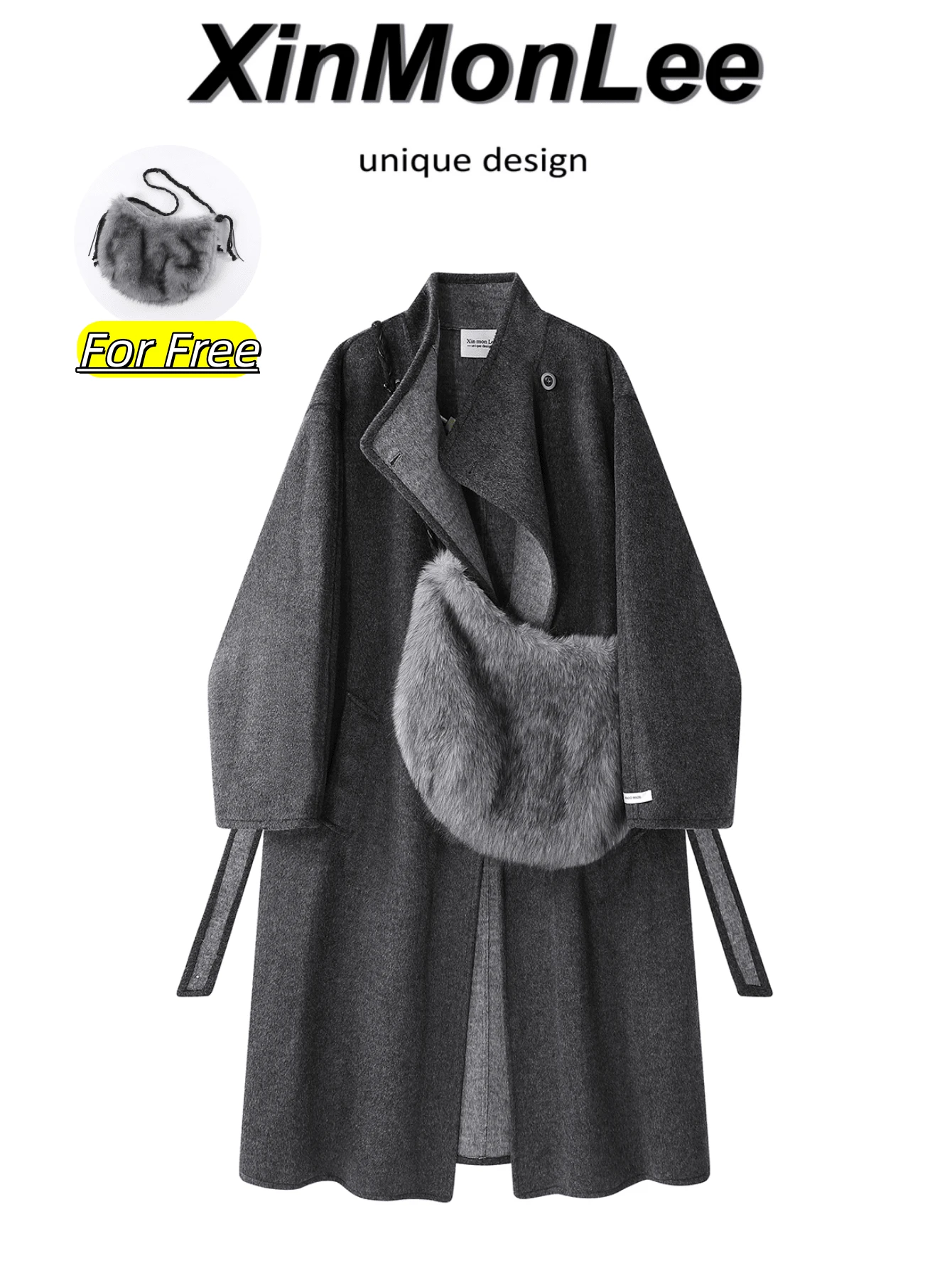 Elegant Slimming Pale Yellow Overcoat With Buttons, Airport Outfit, Evening Date, Daily Wear, Autumn/Winter - Dark Grey - View 1