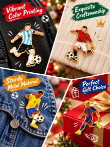 FIFA Football Fan Badge, Zinc Alloy Material, Cartoon Character Silhouette Design, Gold Plated Edge, Fan Accessory, Commemorative Badge, Back To School Decoration, Fan Event Gift, Collectible Accessory - Multicolor - View 3