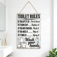 Wooden Bathroom Rules Wall Sign, Rustic Bathroom Wall Art, Bathroom Signage For Home Toilet, Restroom, Washroom Wall Decor - Toilet Rules - View 2