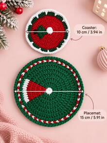 4pcs/2pcs Christmas Crochet Coaster And Placemat Set, Round Christmas Tree Cup Mat And Santa Hat Table Mat, Red Green Holiday Table Decor For Home Kitchen Dining Room, Thanksgiving Gathering, Autumn Decor, Coffee Table, Christmas Gift. Room Decor - Multicolor - View 8