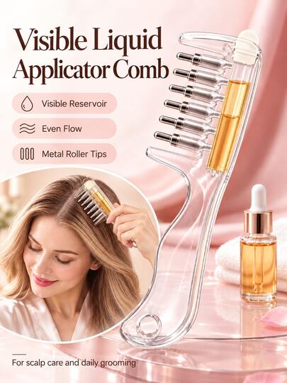Transparent Liquid Applicator Comb, Visible Reservoir Roller Ball Scalp Massage Comb, Even Liquid Dispensing Hair Oil Applicator, Root Care Portable Hair Care Beauty Tool, Women's Travel Hair Accessory, Holiday Christmas Gift