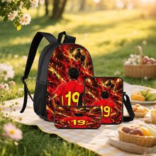 Red & Gold Flame Effect #19 Player Print 3 Pieces Set, Side Elastic Mesh Pocket Water Bottle Holder, Wide & Thick Breathable Adjustable Shoulder Strap, Fan Fashion Sports Commute Storage Set - Printed Bag - View 7