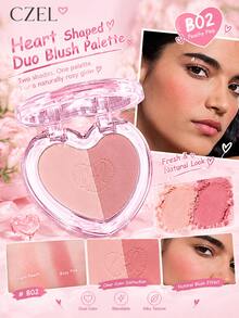 CZEL Palet Blush Dua Warna Bentuk Hati, Tekstur Matte Dapat Dilapis & Pigmen Tahan Lama, Cermin Terintegrasi, Blush Makeup Hati Lucu, Cocok untuk Riasan Harian - B02 - View 1