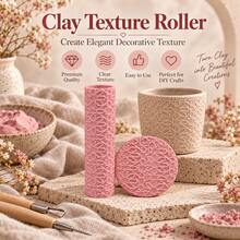 Arabic Style Texture Clay Roller, 3D Printed PLA Pottery Texture Roller, Ceramic Embossing Tool For Polymer Clay, Soft Clay, Air Dry Clay, Pottery, DIY Craft, Sculpting, Handbuilding, Middle Eastern Geometric Pattern Stamp Roller, Ceramic Supplies - Arabic Style Pink - View 1