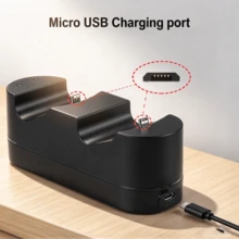 Dudukan Pengisian Ganda untuk 4 Kontroler, Dock Pengisian & Penyimpanan 2-in-1 untuk Kontroler Game P4/P4 Slim/P4 Pro, Pengisian Cepat 1,8 Jam, Indikator LED Merah Hijau, Input Micro USB - Hitam - View 5