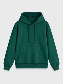 Women's Green Loose Hooded Sweatshirt With Drawstring Pockets, Long Sleeve Pullover, Fashionable Autumn/Winter Warm Thermal Lined Sweatshirt - Green - View 4