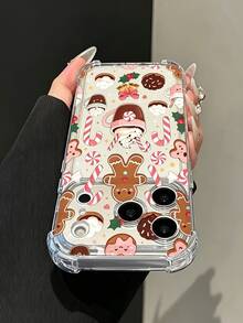 Phone Case - [2D Print] Compatible With IPhone 18/18 Pro/18 Pro Max/ 17/17 Pro/17 Pro Max/16/15/14/13/12 Series, Hot Cocoa Gingerbread Man Candy Christmas Sweet Pattern Transparent Four-Corner Shockproof Phone Case, Lightweight And Protective - Clear - View 4