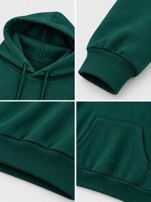 Women's Green Loose Hooded Sweatshirt With Drawstring Pockets, Long Sleeve Pullover, Fashionable Autumn/Winter Warm Thermal Lined Sweatshirt - Green - View 6