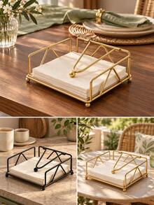 1pc Metal Napkin Holder With Wooden Base, Paper Towel Storage Rack, Gold Or Black Desktop Napkin Holder With Pressure Bar, Decorative Restaurant Dining Table Storage Rack, Suitable For Kitchen, Dining Room, Home, Party Table Decor And Daily Use, Christmas Holiday Gift, New Year Holiday Gift - Multiple Styles - View 3