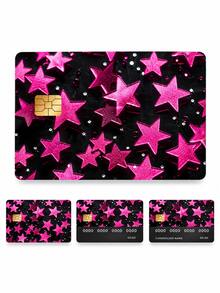 4pcs Black & Pink Metallic Star Rhinestone Credit Card Skins, Scratch-Resistant Waterproof Anti-Fingerprint PVC Stickers, Personalized DIY Card Decals, Suitable For Men & Women, Bank Cards, Credit Cards, Transit Cards, Access Cards, Campus Cards, Privacy Protection - Multiple Styles - View 6
