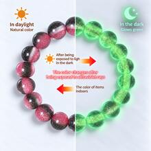Color-Changing Glow-In-The-Dark Bead Bracelet, DIY Black And Red Round Bead Wristband, Glow-In-The-Dark Bracelet Jewelry Gift, Suitable For Family, Friends, Couples, Versatile Fashionable Luxury Gift - Black and Red - View 2