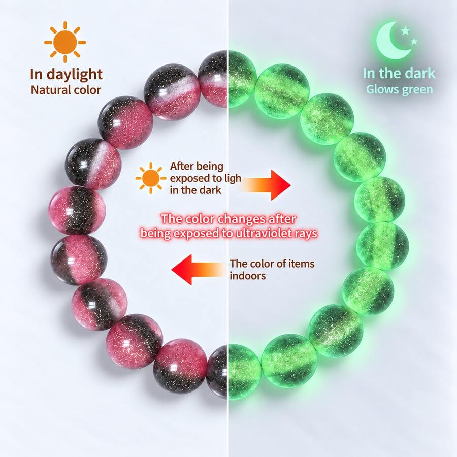 Color-Changing Glow-In-The-Dark Bead Bracelet, DIY Black And Red Round Bead Wristband, Glow-In-The-Dark Bracelet Jewelry Gift, Suitable For Family, Friends, Couples, Versatile Fashionable Luxury Gift