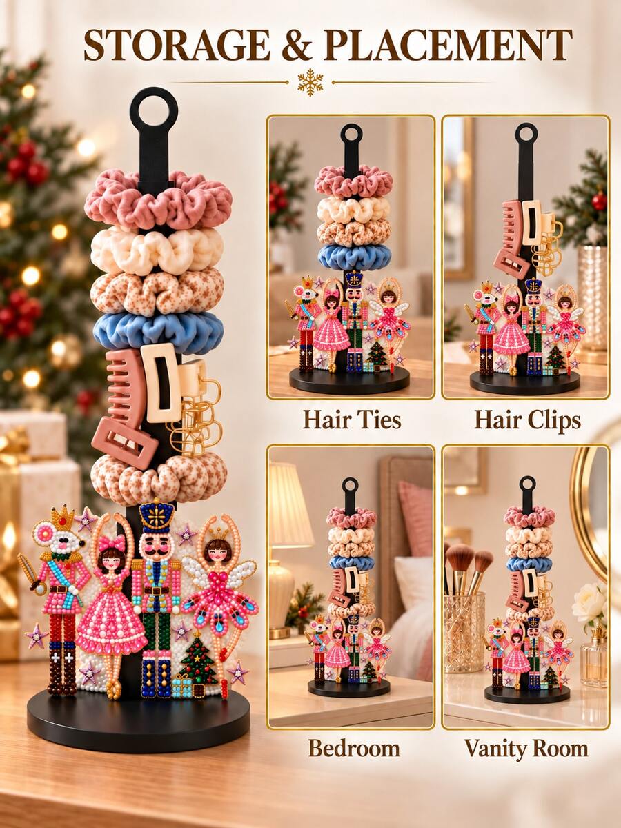 2D FLAT Christmas Hair Accessory Storage Rack - Christmas Decoration, Desktop Organizer For Storing Hair Ties, Headbands, Hair Clips (Combines Display And Storage Functions), Christmas Nutcracker Design, Also Suitable For Christmas Decoration, Multi-Functional Home Decor Storage Solution, Jewelry Storage Rack - Multicolor - View 1