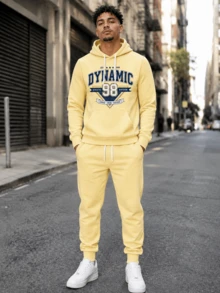 Men's 2 Pieces Set, College Style Vintage Letter & Number Print Hoodie And Drawstring Joggers, Casual Sports Outfit - Multicolor - View 1