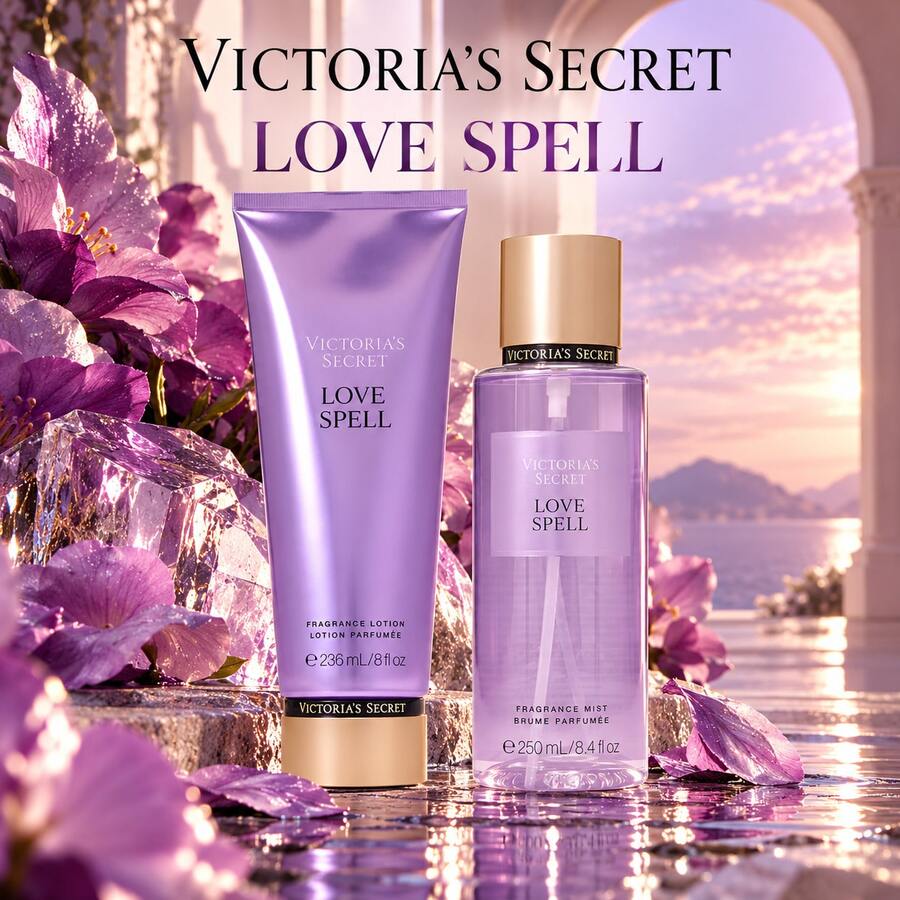 Victoria's Secret Love Spell Set para Mujer – Body Mist 250 ml + Crema Corporal 236 ml, Aroma Floral Frutal - Floral - Ver 1