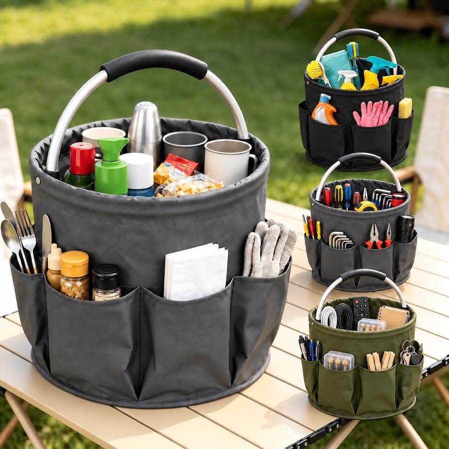 Collapsible Multi-Functional Storage Basket With Multiple Side Pockets; Suitable For Tool Storage, Beach Trips, Camping, Trunk Organization, And Outdoor Picnics Travel Essentials Camping Car Accessories Storage Bins Camping Accessories Picnic Basket