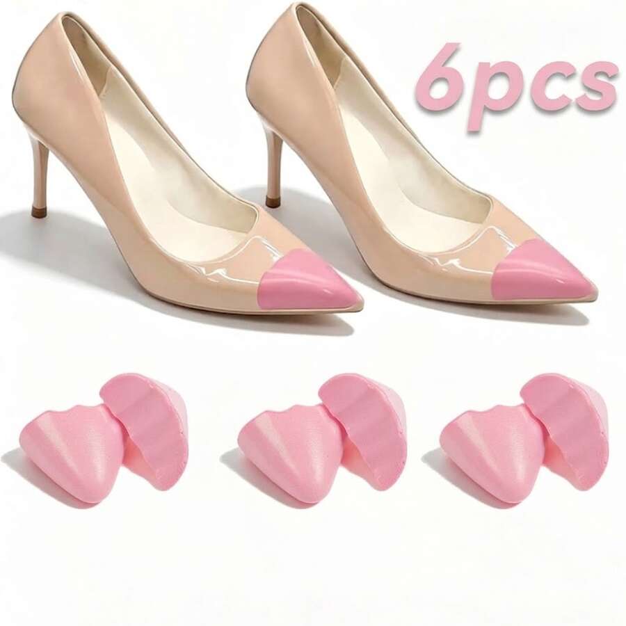 QKC 6pcs (3 Pairs) Women's Pink PU Adjustable Insoles, Soft & Comfortable, Half-Size Design, Suitable For High Heels, Pointed Toe Shoes And Winter Low-Top Boots Front Foot Pads - Pink - View 1