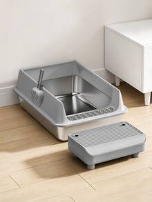 Semi-Open Stainless Steel Cat Litter Box With Pedal, High-Edge Anti-Splash Large Cat Toilet, Anti-Tracking Design, Includes Cat Litter Scoop, Pet Cat Supplies - L - View 9
