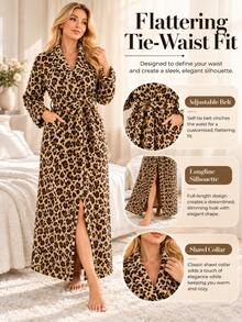 Women's Casual Leopard Print Coral Fleece Bathrobe, Thick Soft Leopard Pattern, Comfortable Winter Style, Fluffy Texture, Suitable For Warm Winter Wear - Multicolor - View 6