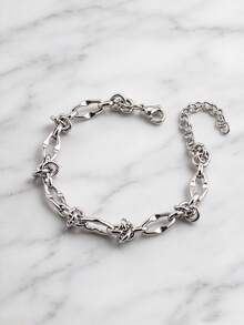 1pc Personalized Creative Hiphop Fashion Handmade Stainless Steel Geometric Chain Bracelet, Men's Street Party Accessory - Silver - View 1