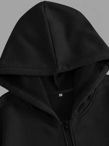 Women's Plus Size Autumn/Winter Daily Versatile Zip-Up Sweatshirt Jacket - Black - View 3